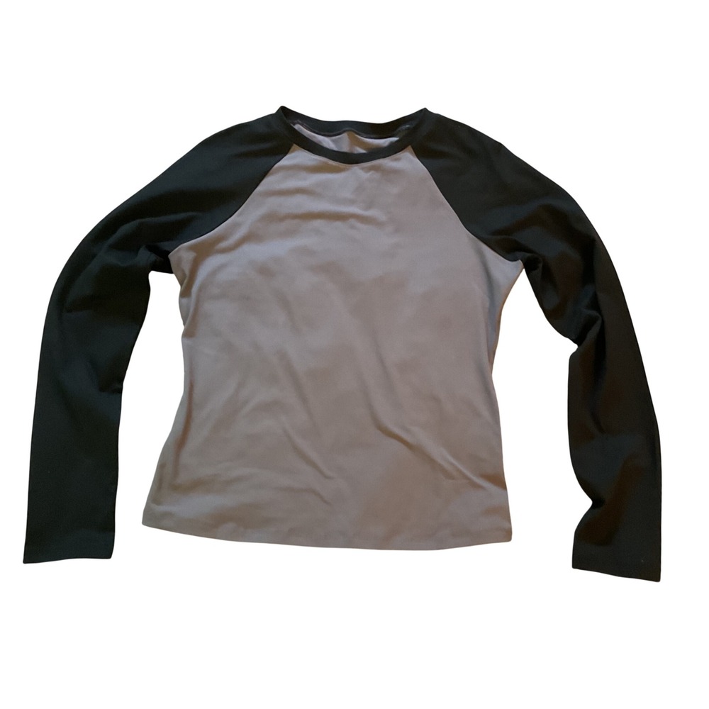 Trendy Queen Womens Gray Black Raglan Long Sleeve Athletic Top Size M